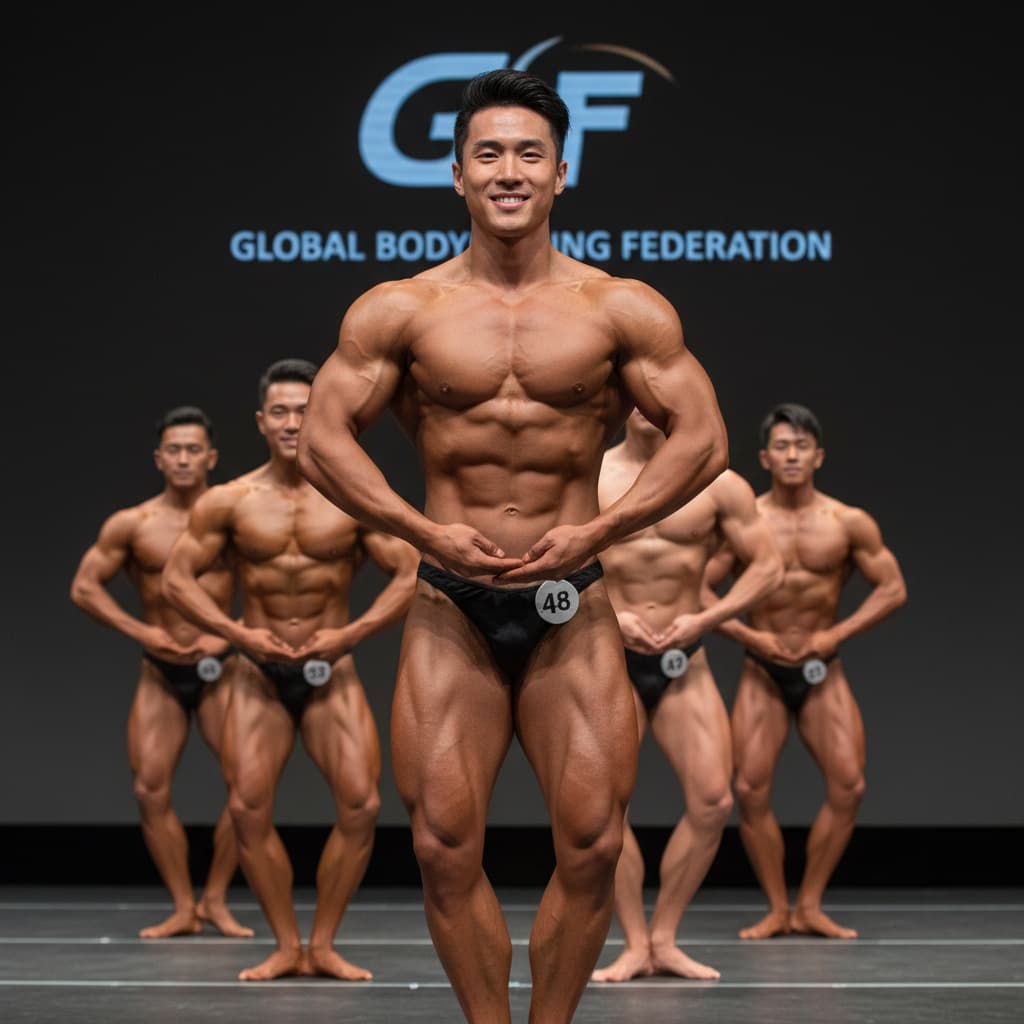 athletic asian man comparison lineup stage 59596153