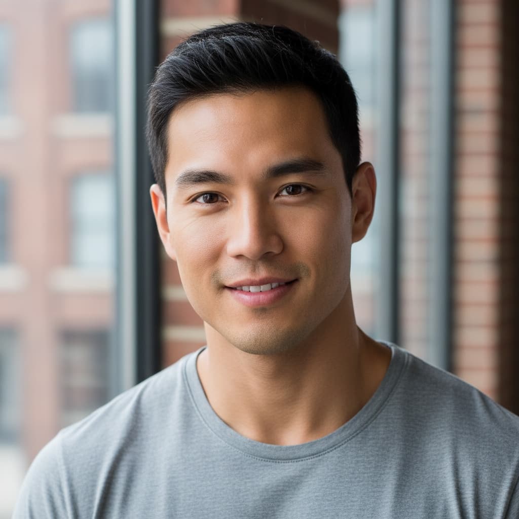 athletic asian man edgy urban background 24764223