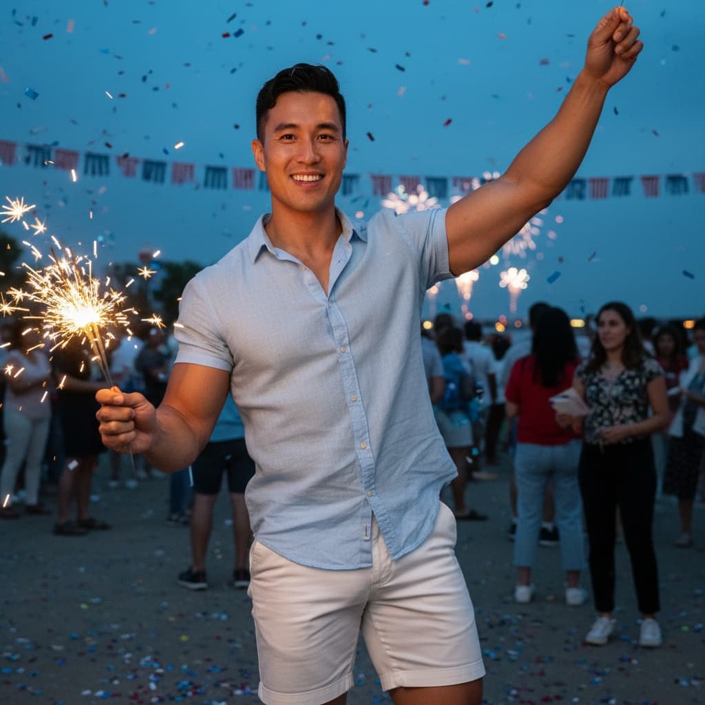 athletic asian man family friendly sparklers 93160916