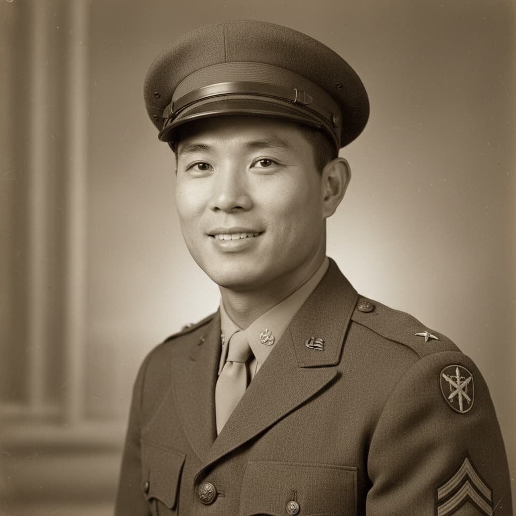 athletic asian man military portrait studio 38085609