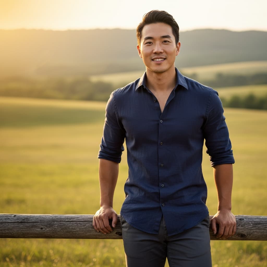 athletic asian man outdoor casual portrait 25172049