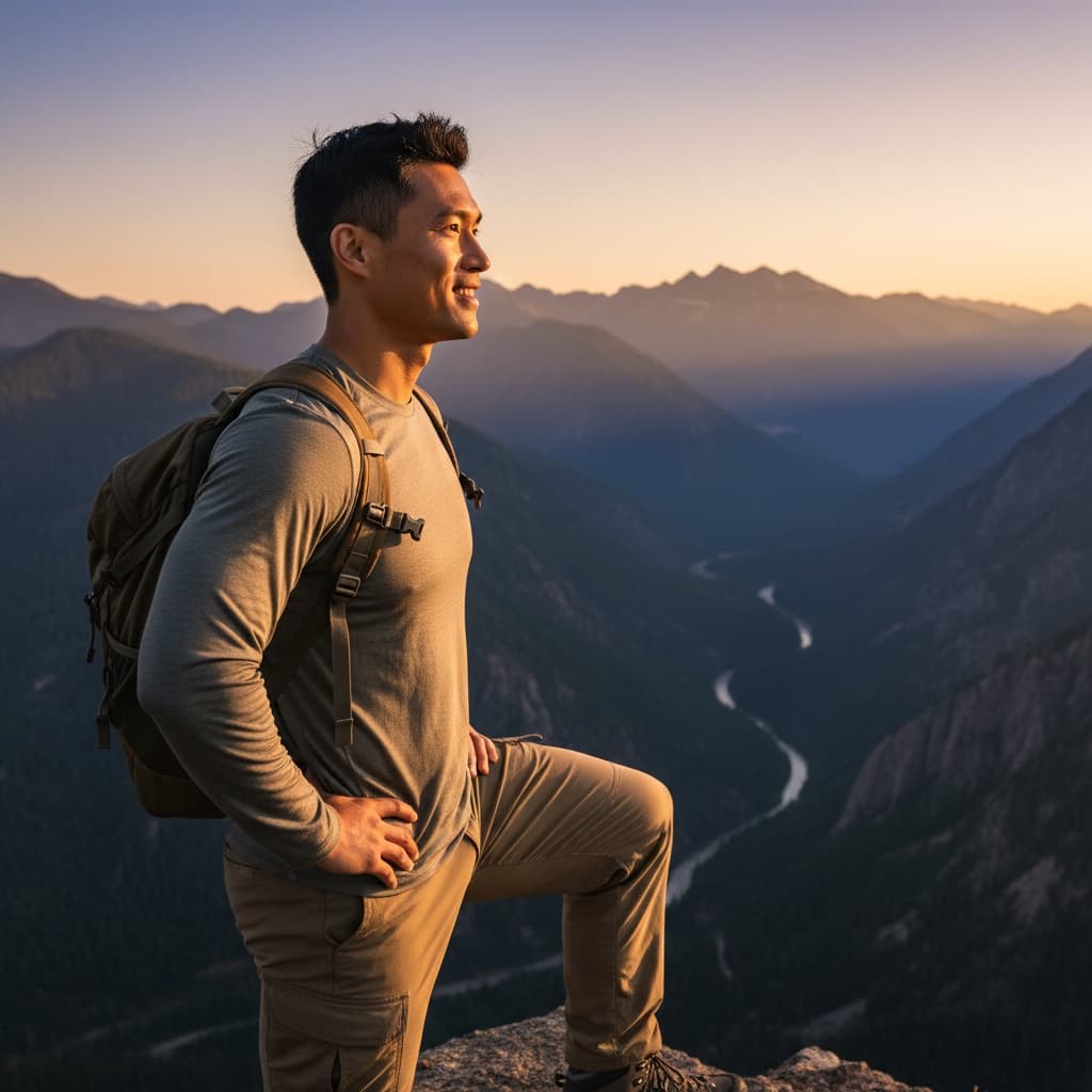 athletic asian man scenic overlook view 90059615