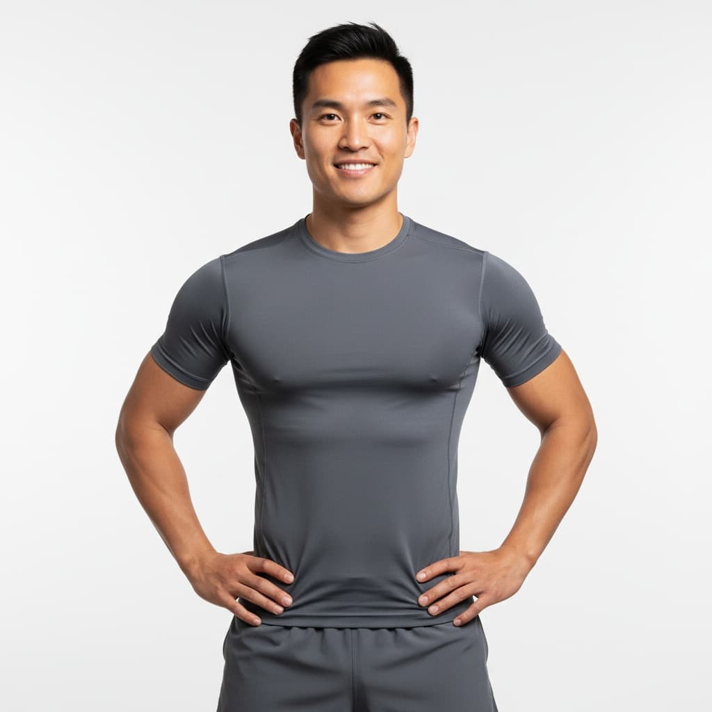 athletic asian man studio full body pose 81007578
