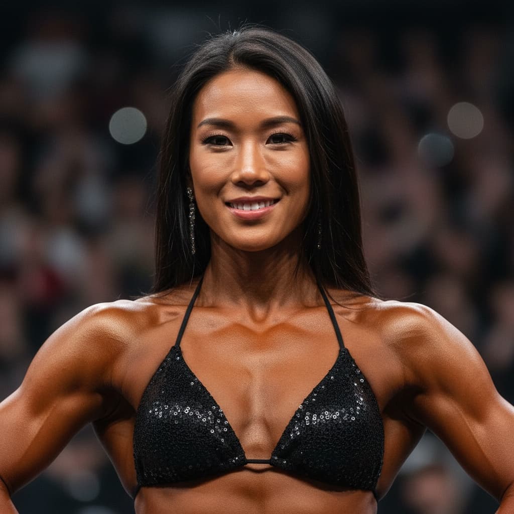 athletic asian woman close up muscle detail stage 37106573