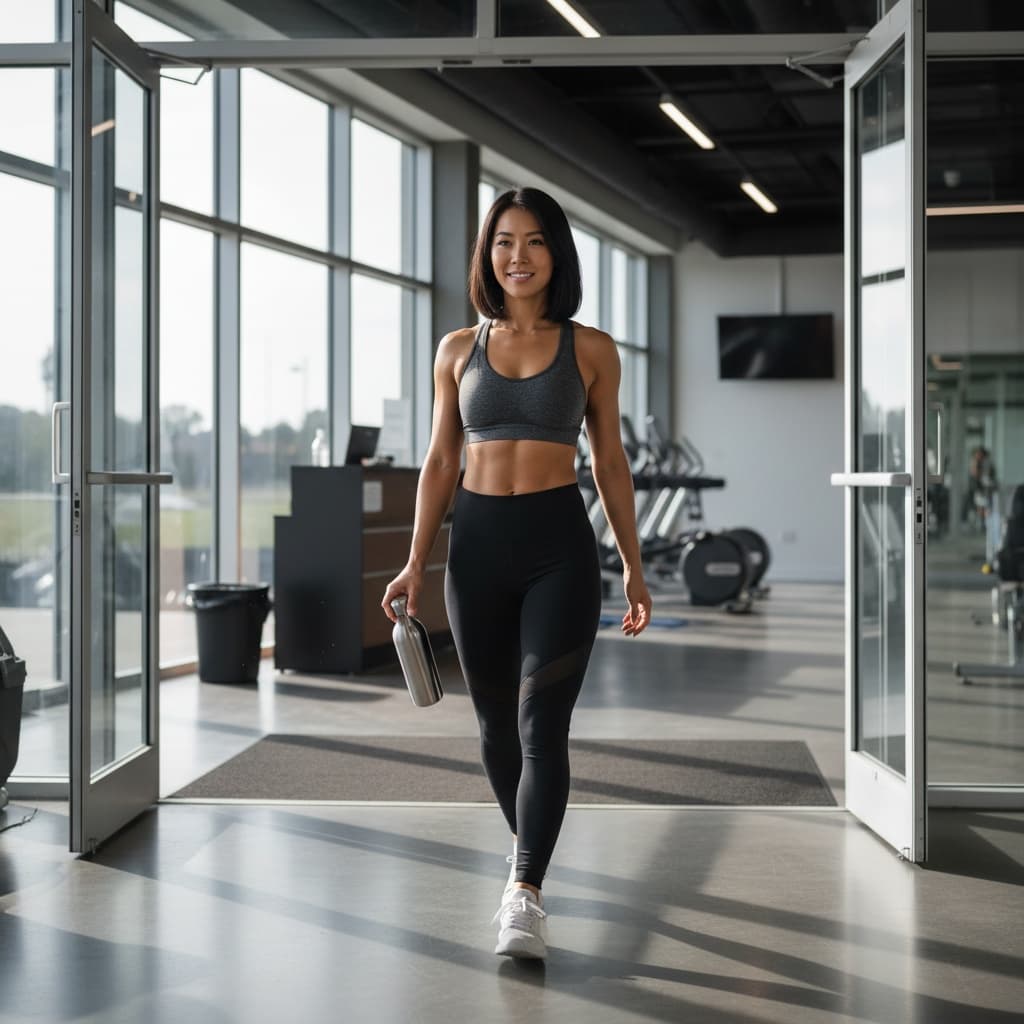 athletic asian woman early morning motivation 68923567
