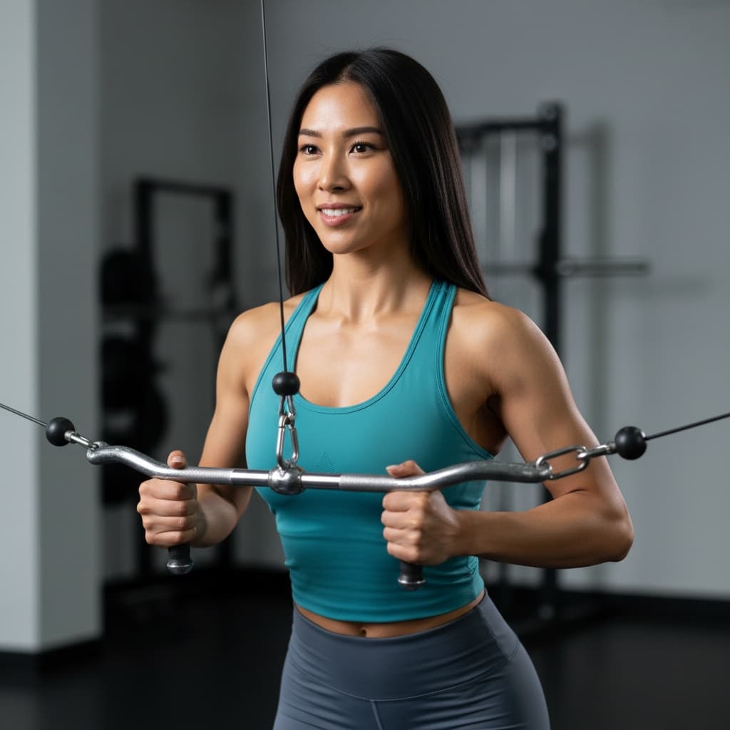 athletic asian woman equipment demonstration 24550383