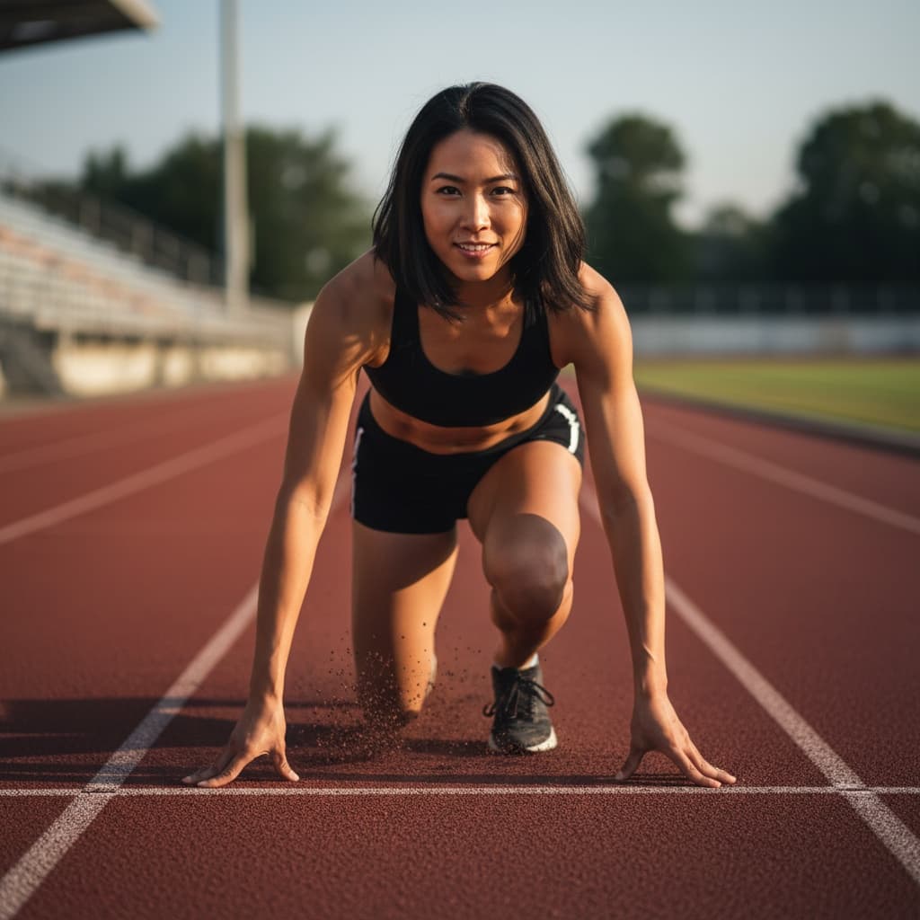 athletic asian woman explosive sprint start 11871192
