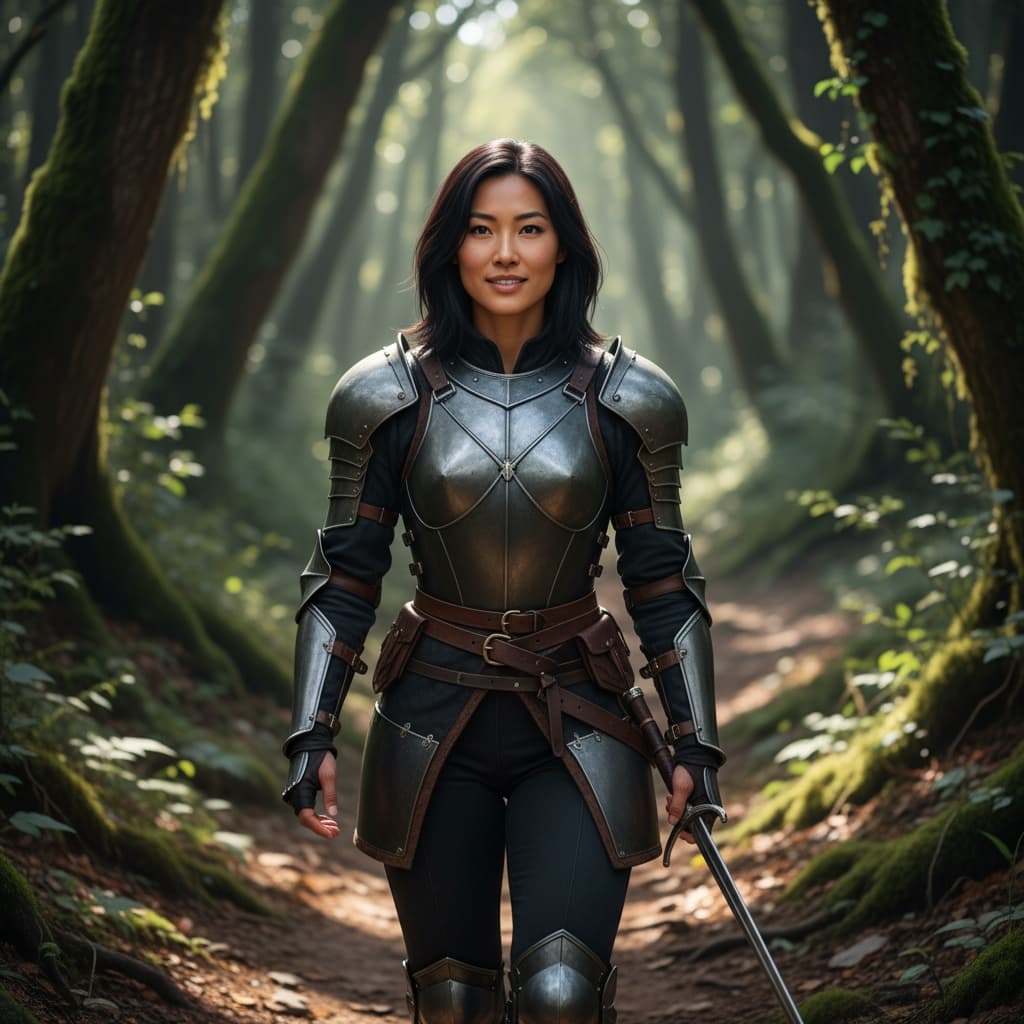 athletic asian woman forest patrol environmental 68105275