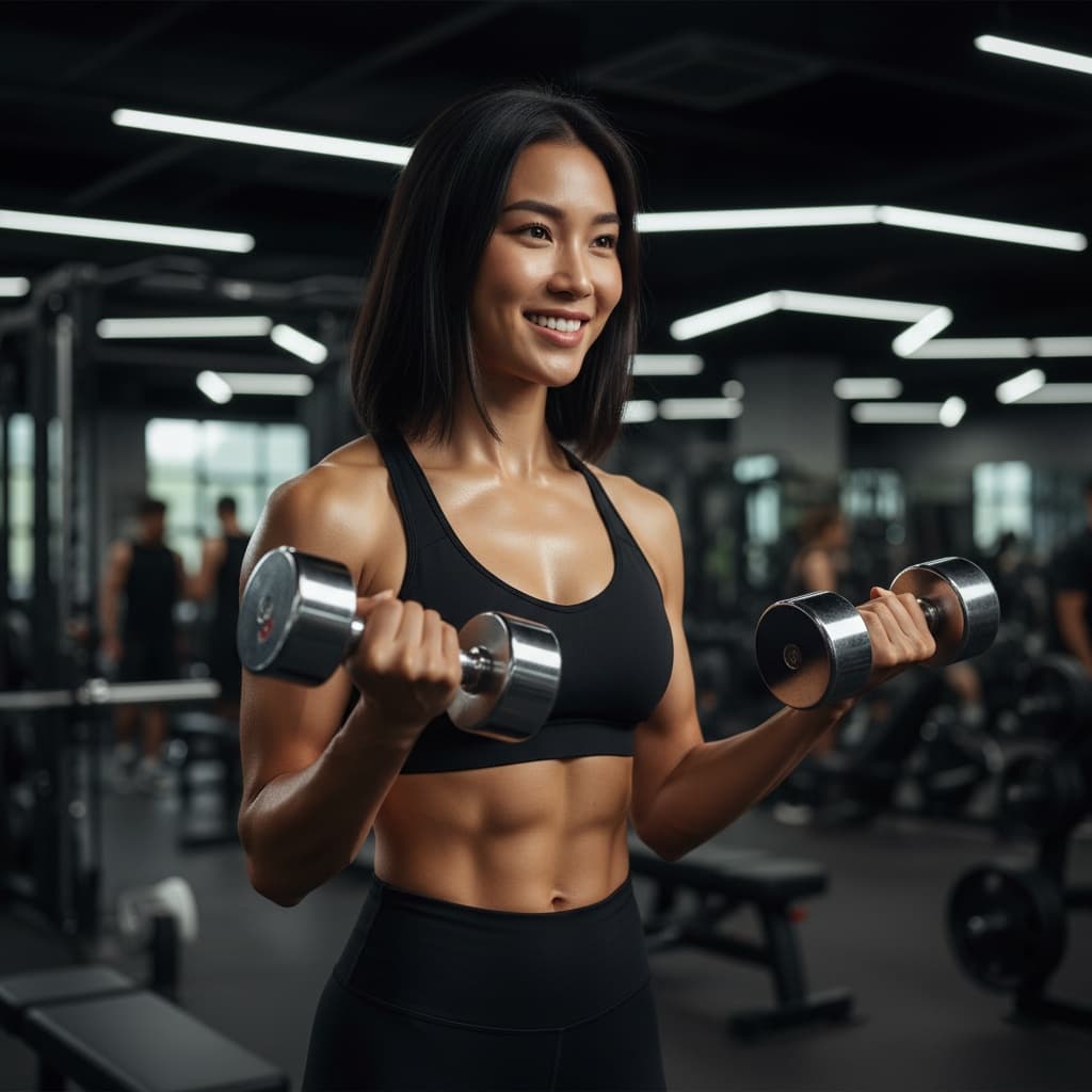 athletic asian woman gym workout action shot 30823132