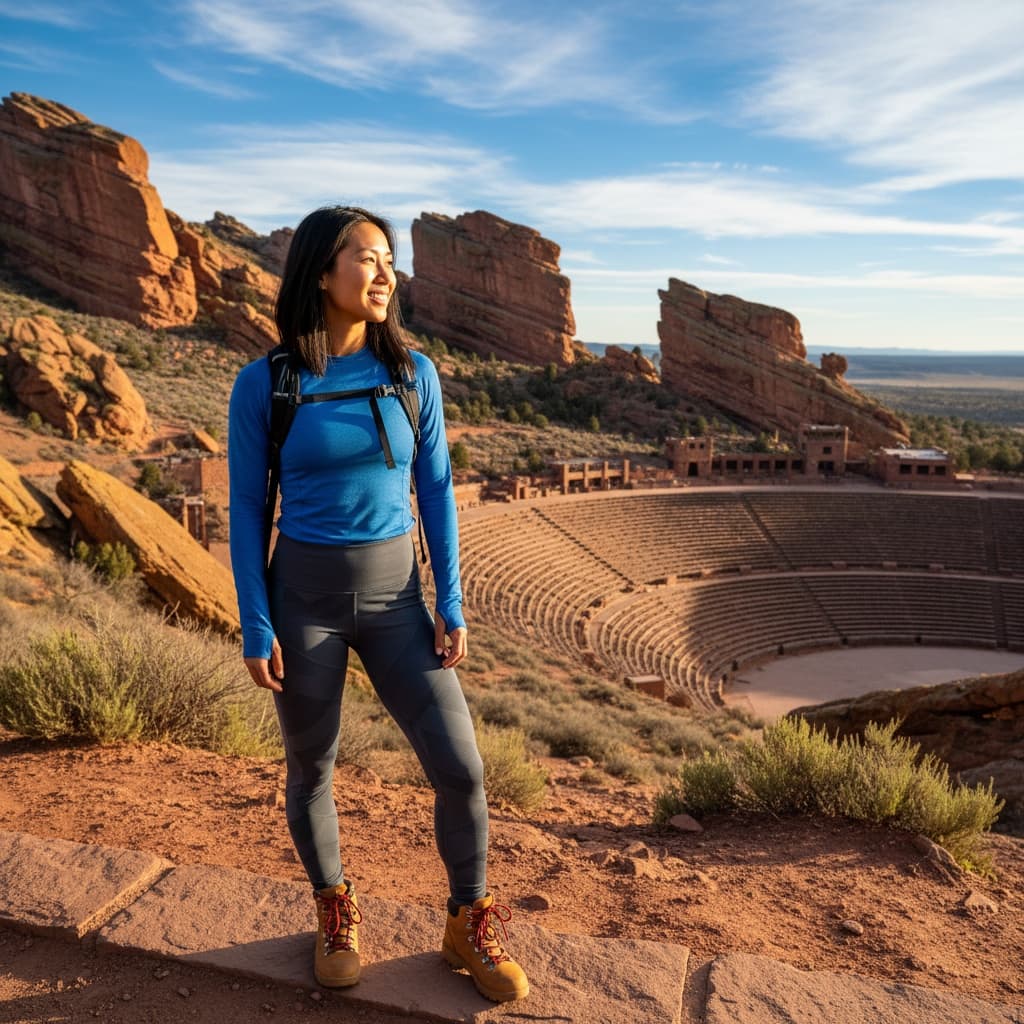 athletic asian woman red rocks amphitheater 87328644