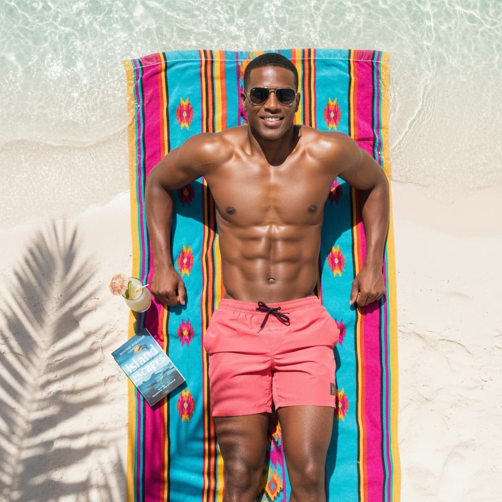 athletic black man aerial view beach towel 64471128