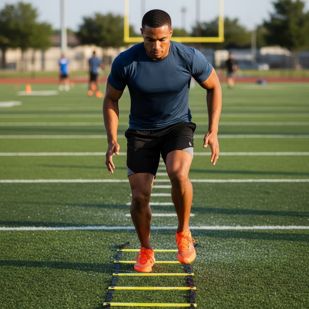 athletic black man agility ladder drills 35528792