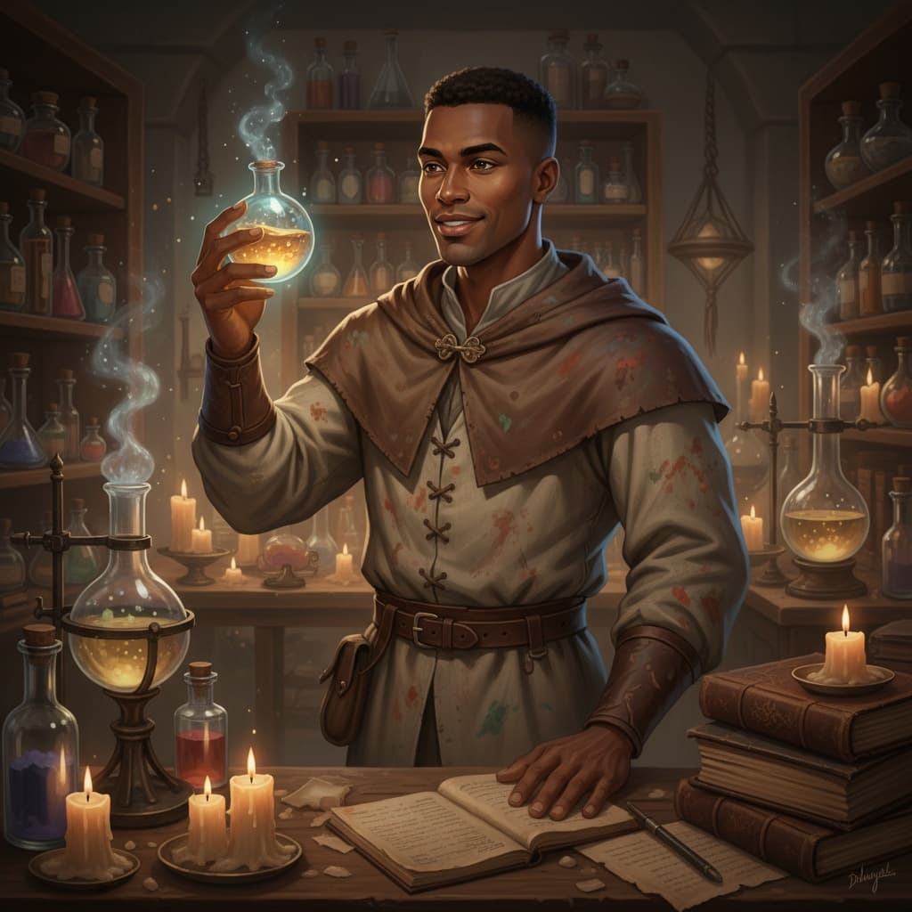 athletic black man alchemist laboratory work 59553362