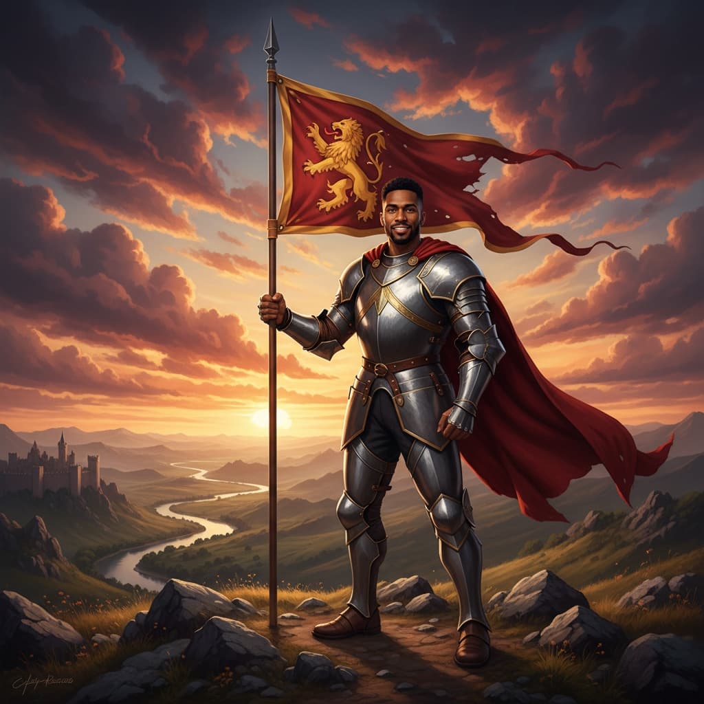 athletic black man banner carrier heroic 66850104
