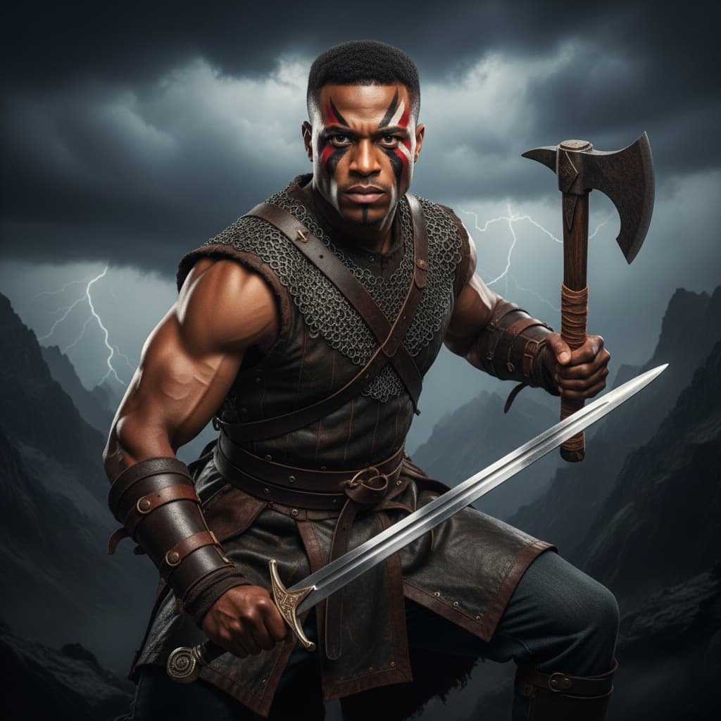 athletic black man battle ready action 58614988