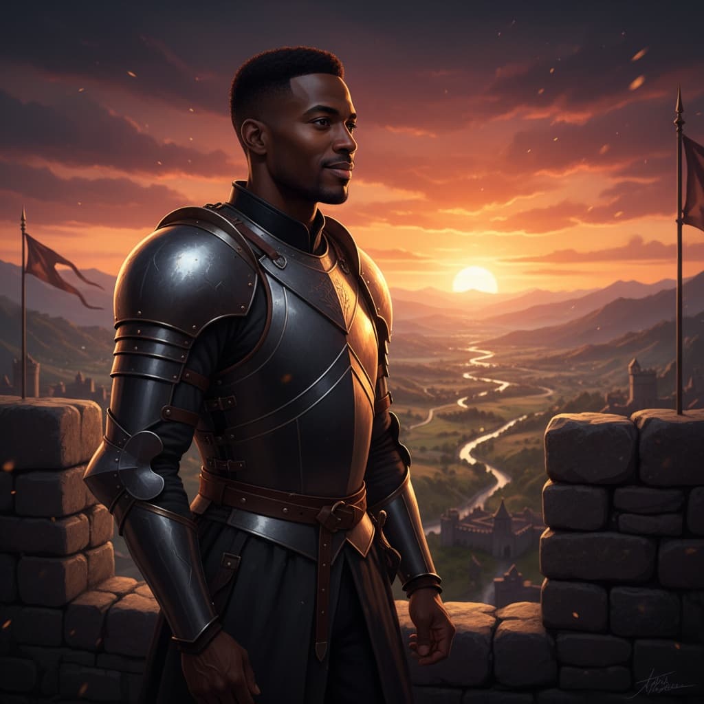 athletic black man battlements overlooking kingdom 33120196