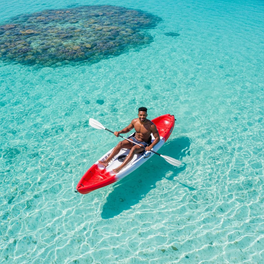 athletic black man beach kayak turquoise water 45849741
