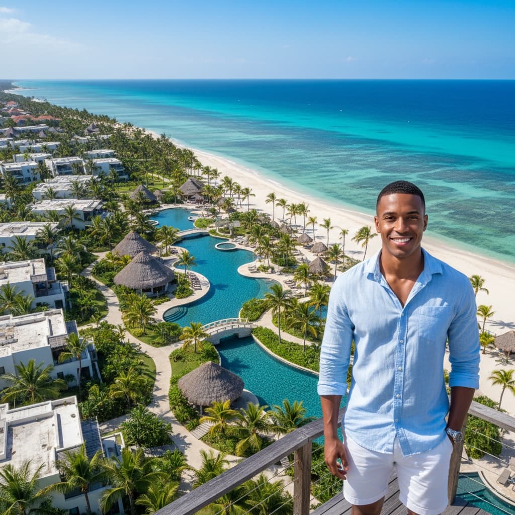 athletic black man beachfront property aerial 95383342