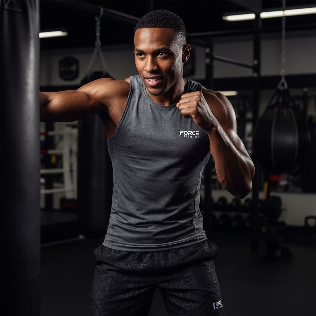 athletic black man boxing training intensity 12270130