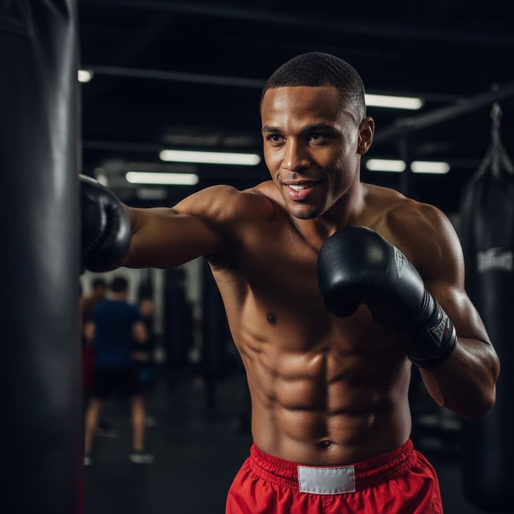 athletic black man boxing workout intensity 84404673