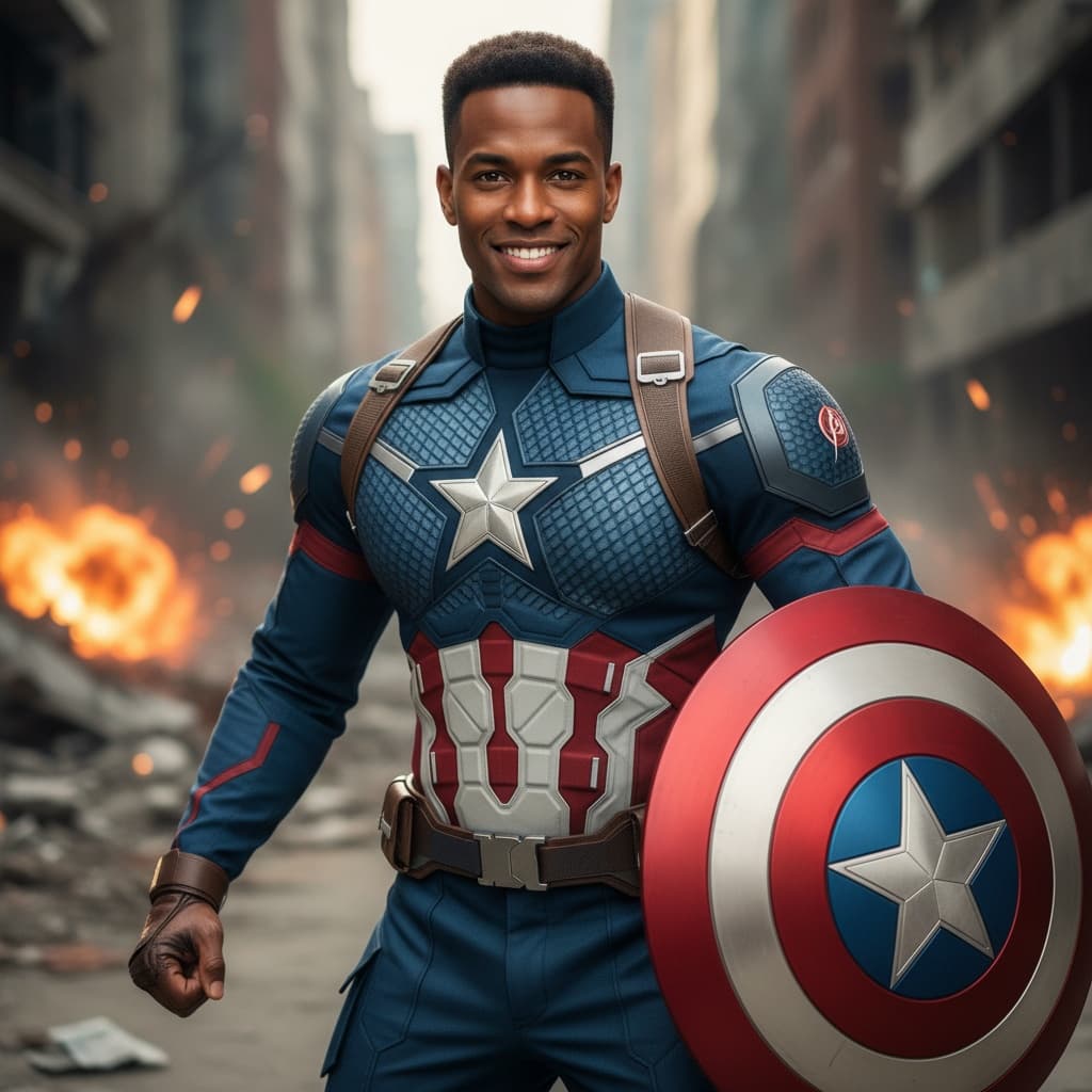 athletic black man captain america shield ready 56523454