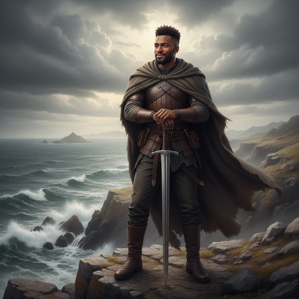 athletic black man coastal cliff overlooking 41939977