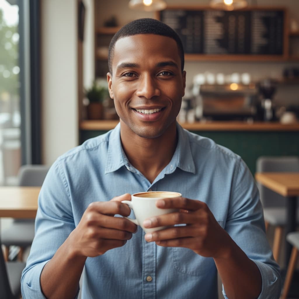 athletic black man coffee shop casual 35017677