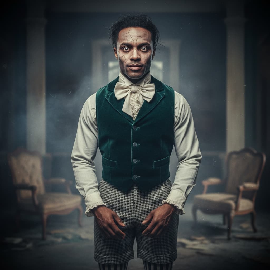 athletic black man creepy doll character 49599373