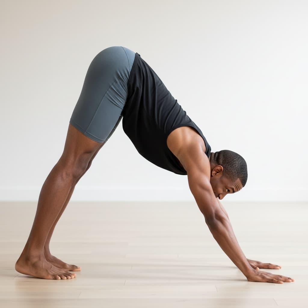 athletic black man downward dog form 35950100