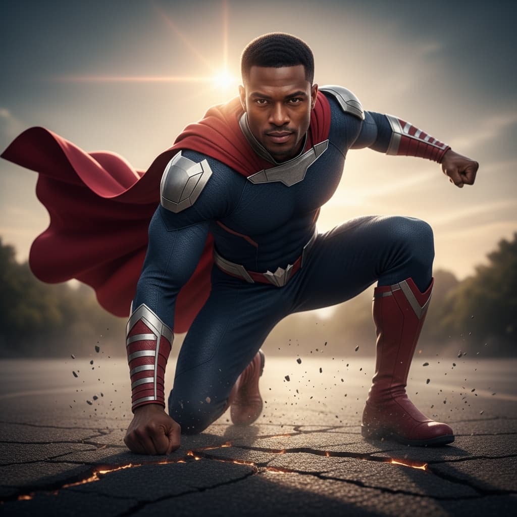 athletic black man dramatic landing pose 29835032