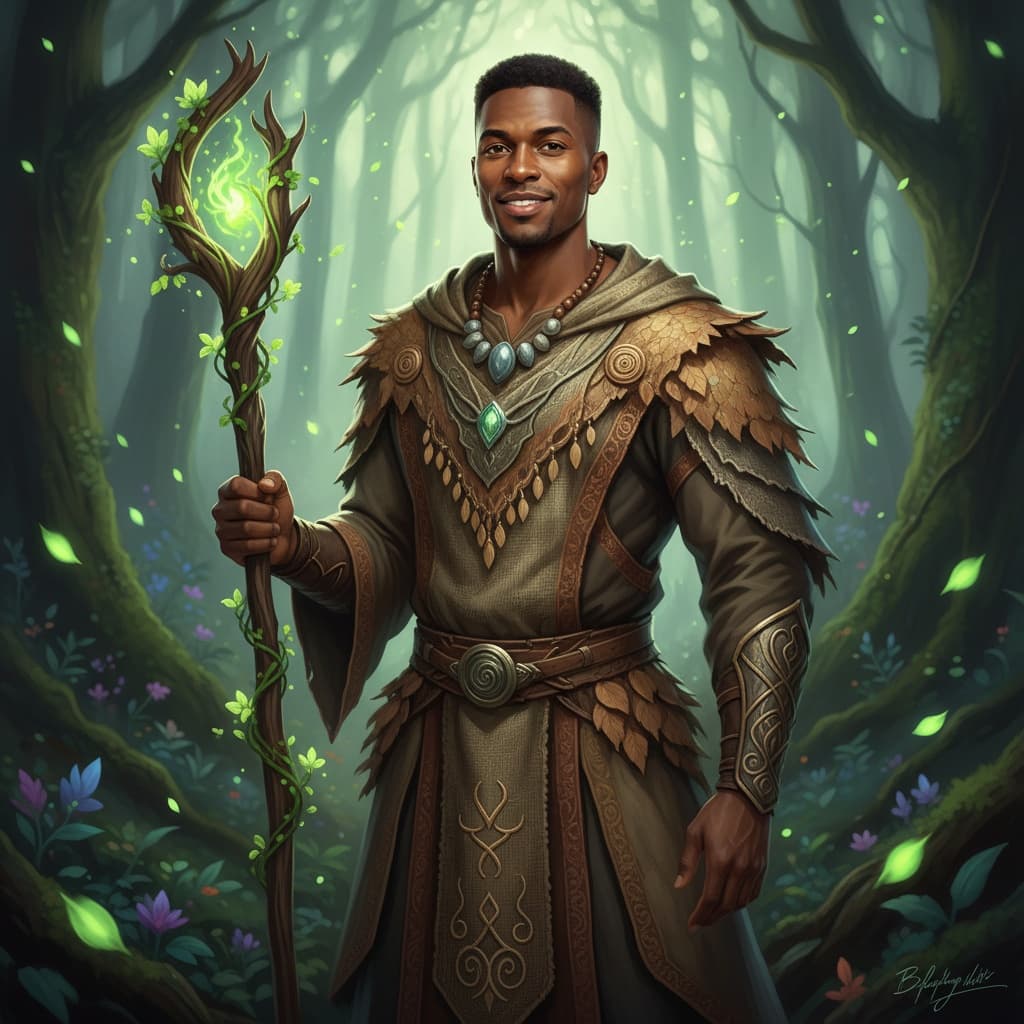 athletic black man druid nature magic 72592063