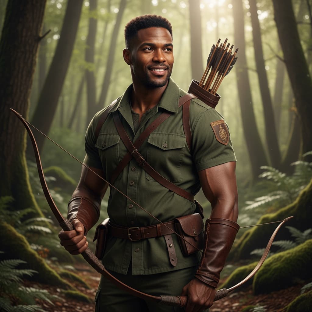 athletic black man forest ranger ready 48545614