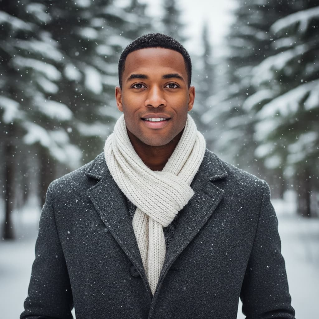 athletic black man forest snowfall portrait 27393619
