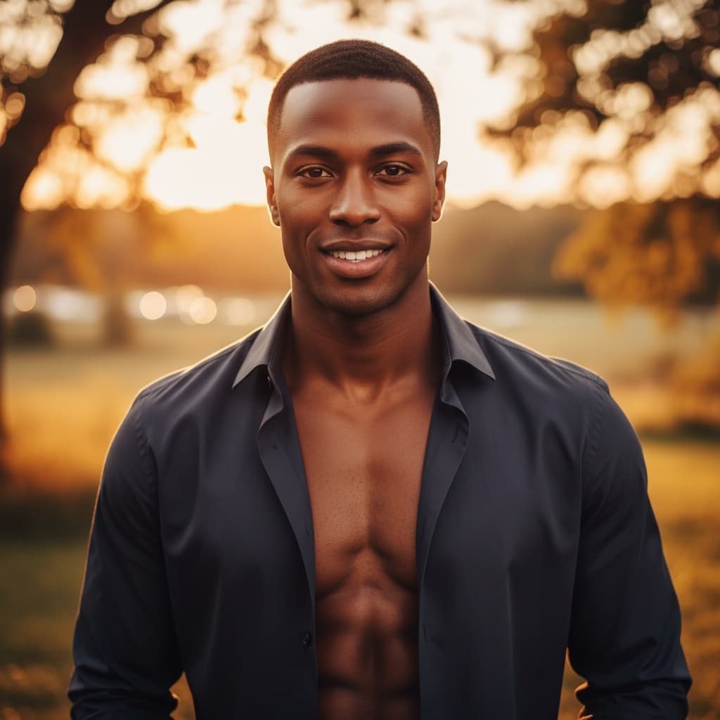 athletic black man golden hour outdoor glamour 67322549