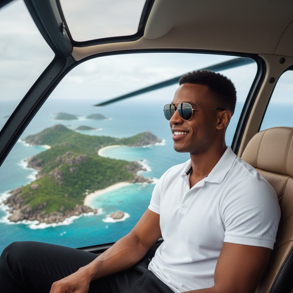 athletic black man helicopter aerial island view 28441784