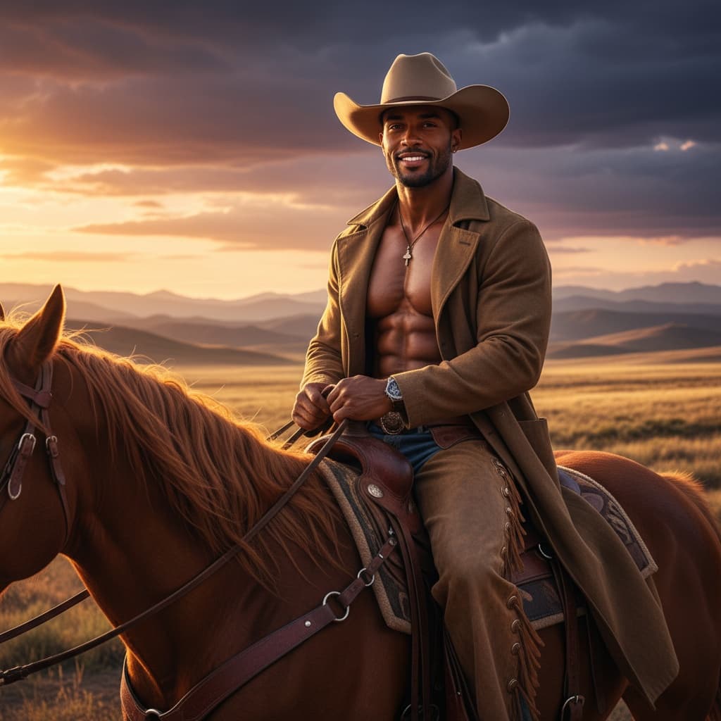 athletic black man horseback outdoor action 46787282