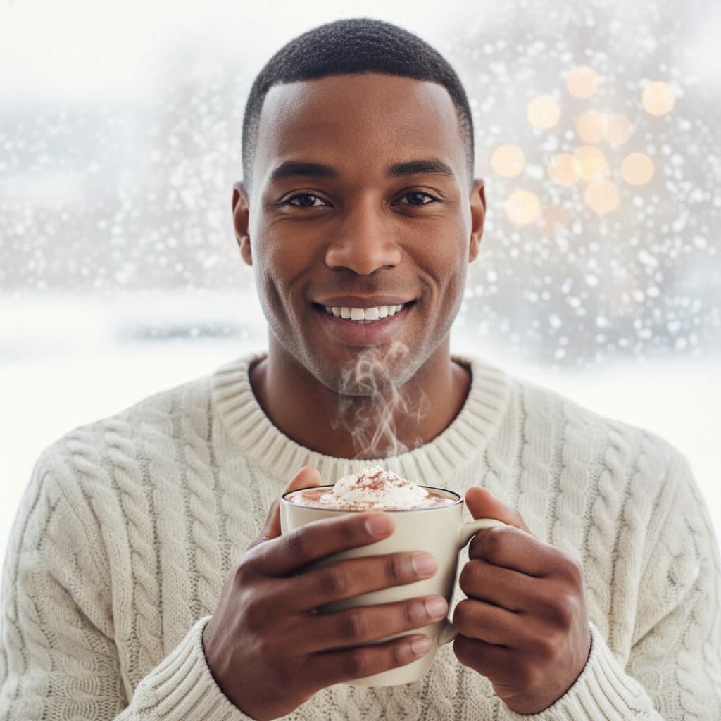 athletic black man hot chocolate closeup 85236546