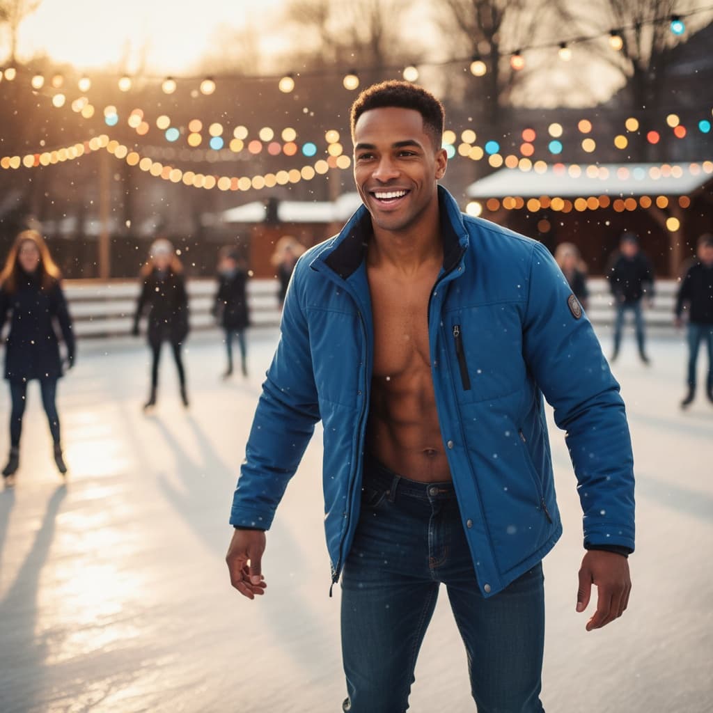 athletic black man ice skating rink 60029717