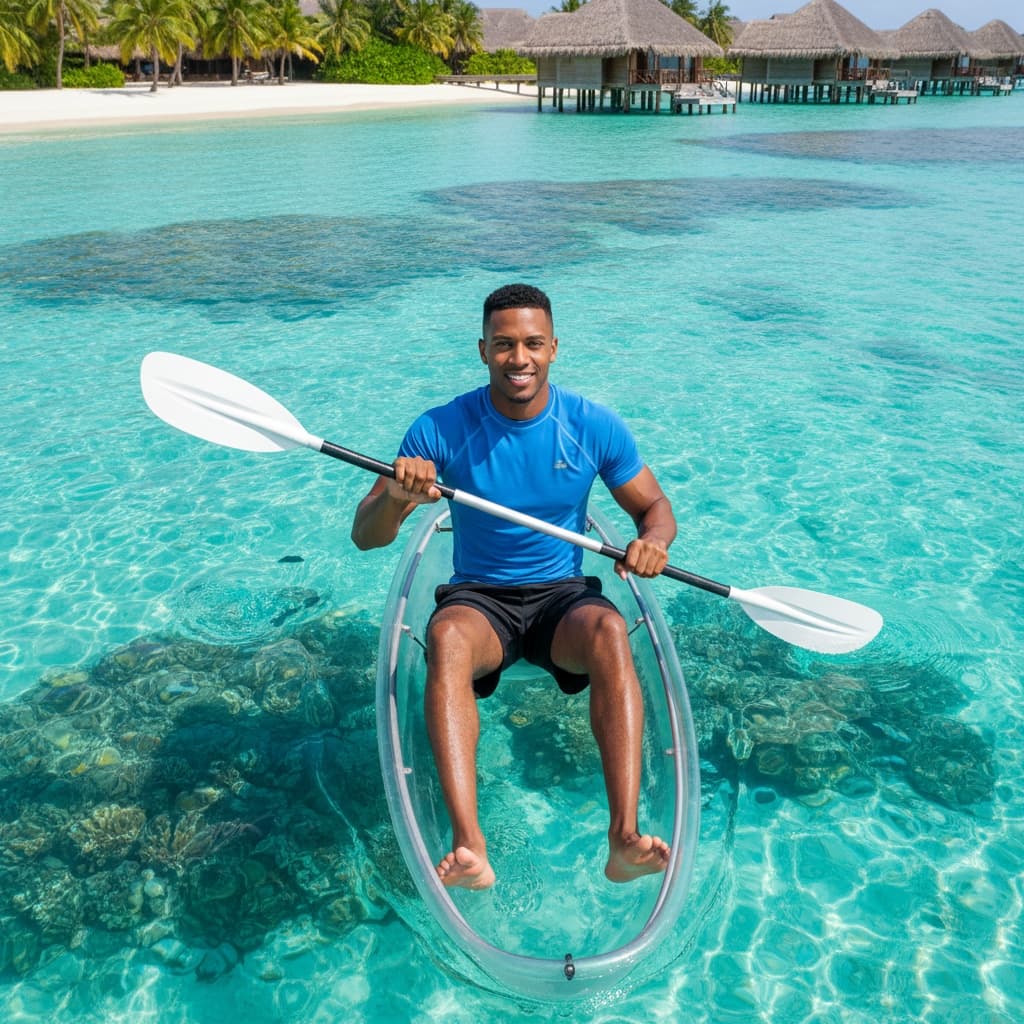 athletic black man kayaking clear lagoon 90698353