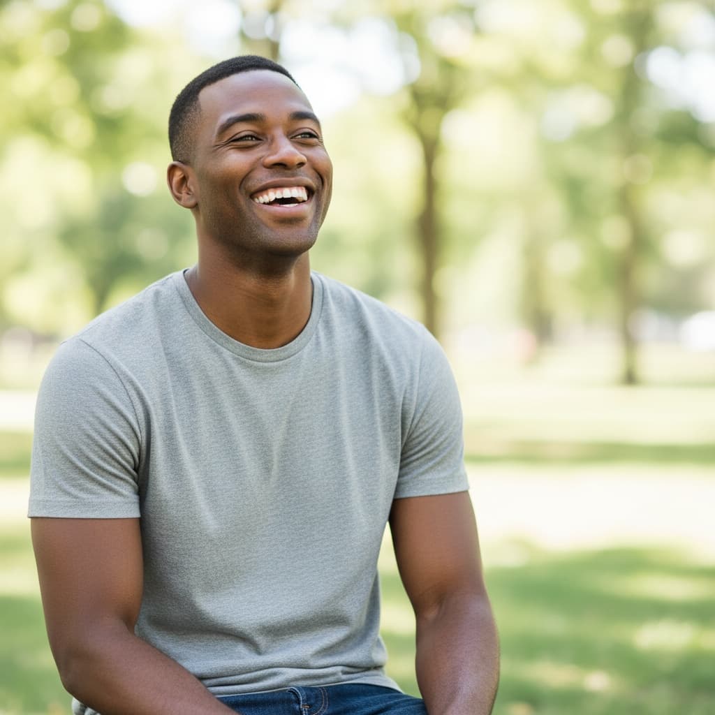 athletic black man laughing candid moment 71781427
