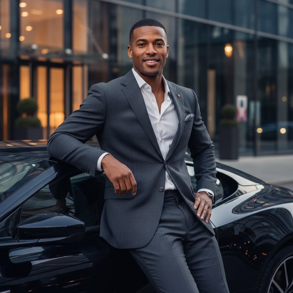 athletic black man luxury car editorial 19609931