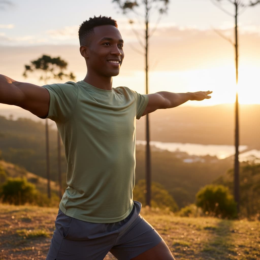 athletic black man outdoor sunrise practice 57921061