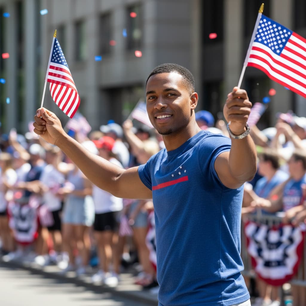 athletic black man parade route waving 41443040