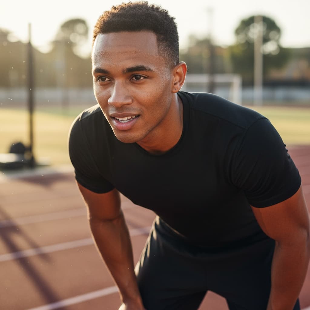 athletic black man post training intensity 25029097