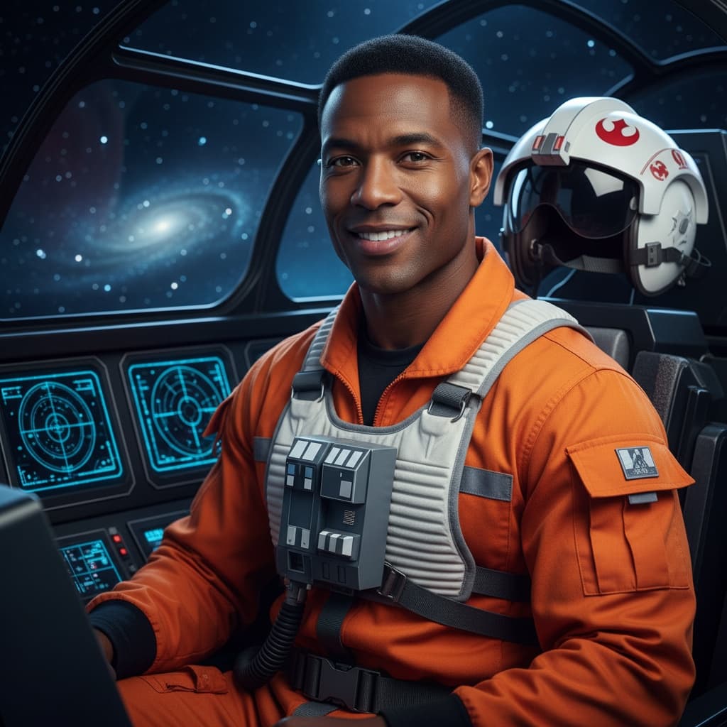 athletic black man rebel pilot cockpit 85204371