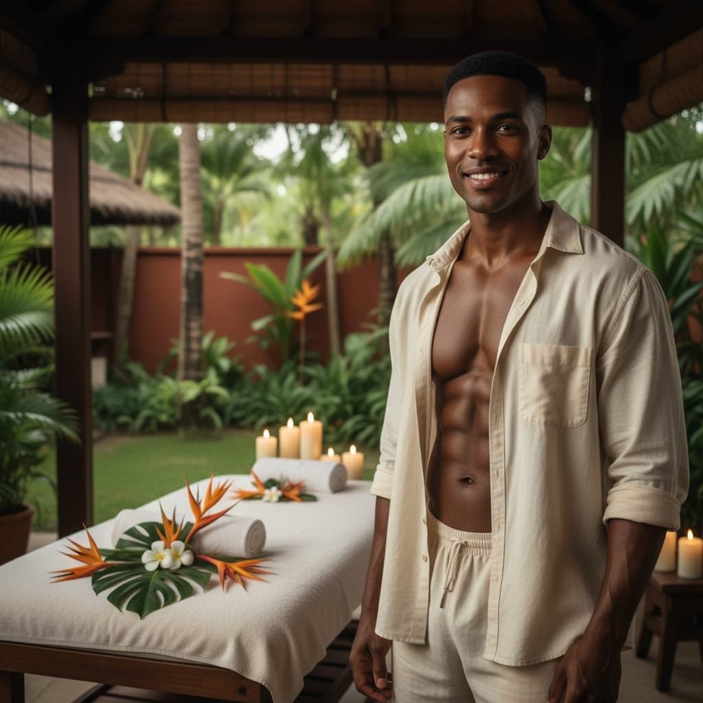 athletic black man resort spa wellness area 83251420