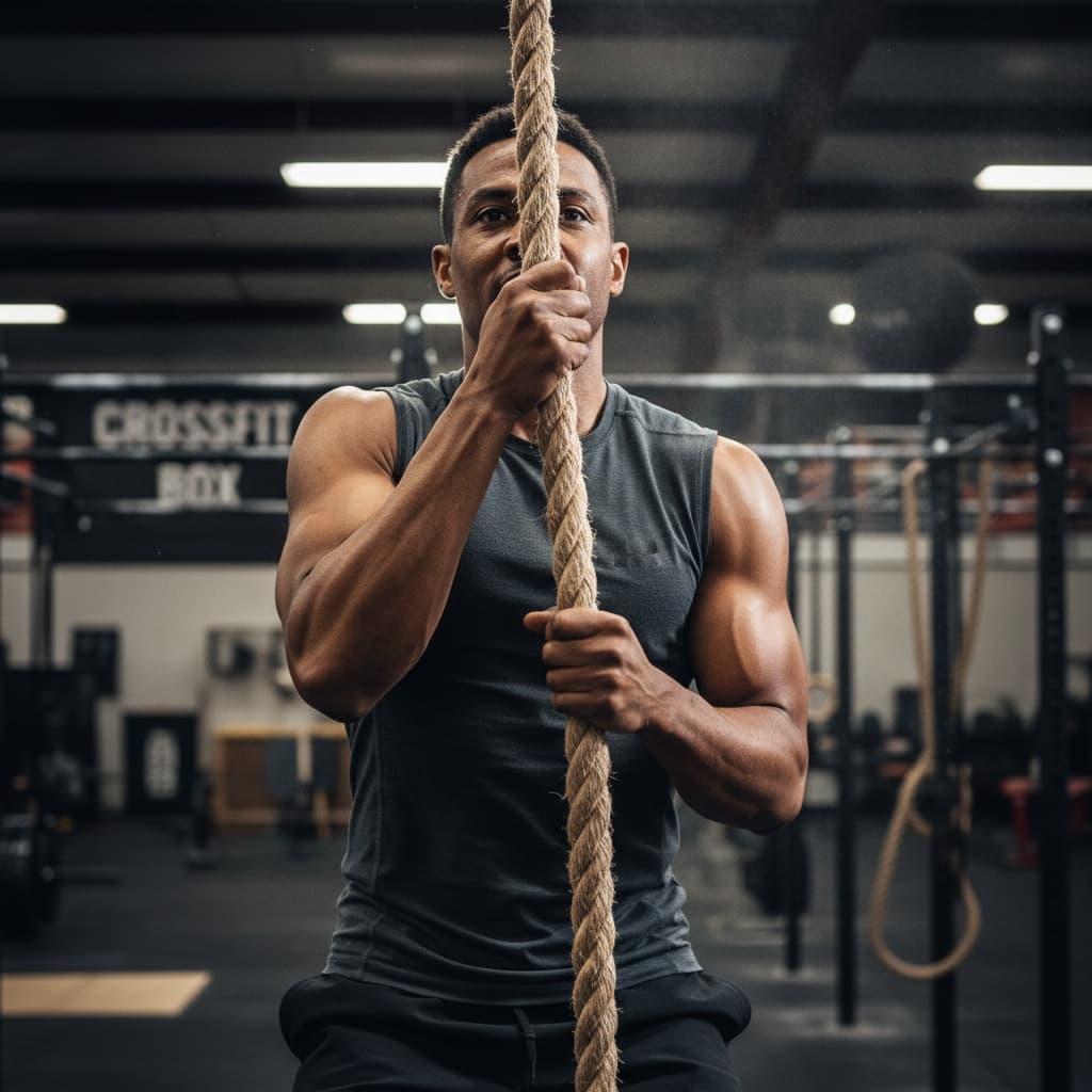 athletic black man rope climb gritty determination 27683726