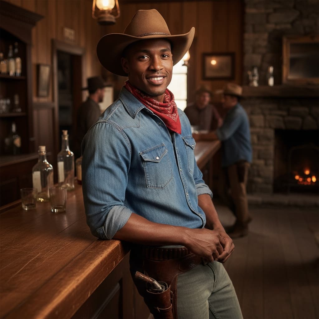 athletic black man saloon leaning bar 57355967