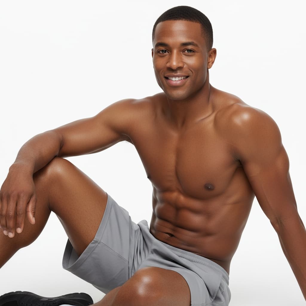 athletic black man seated athletic floor pose 89310101
