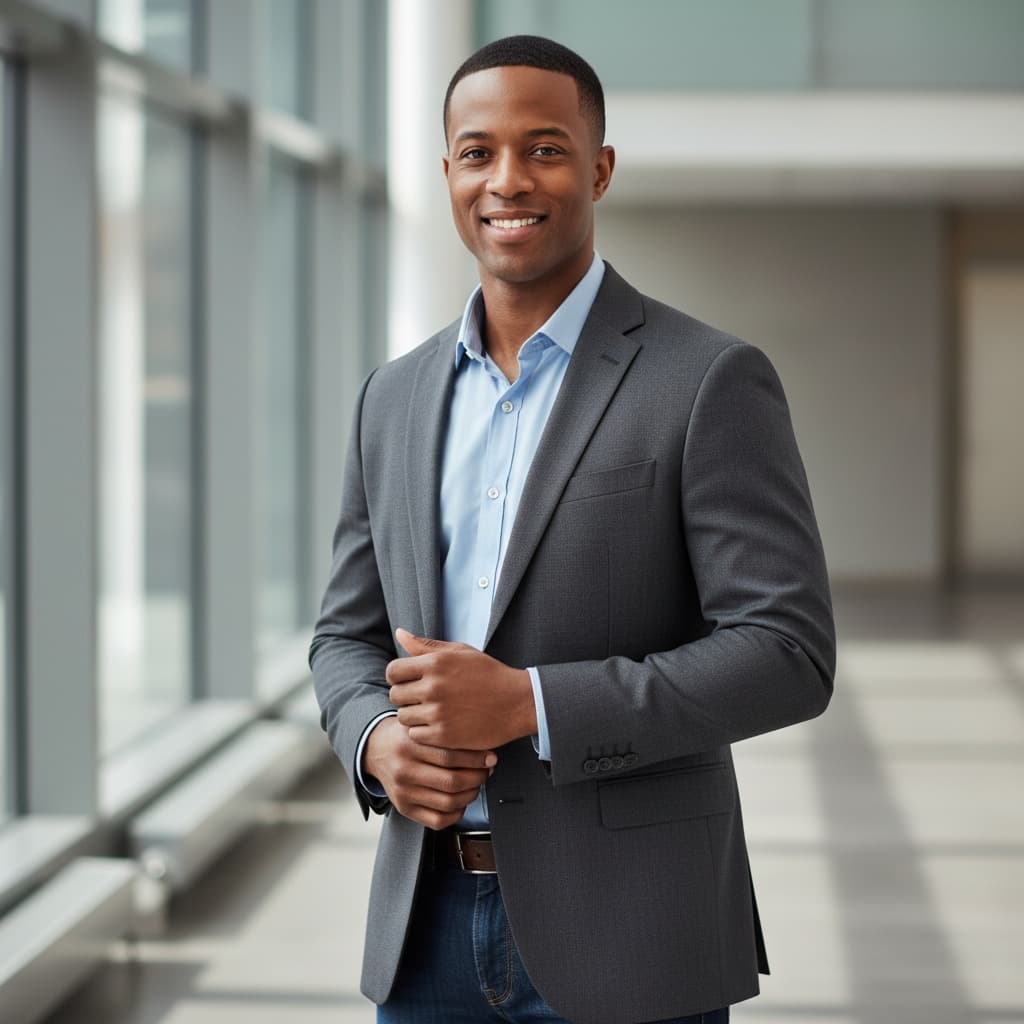 athletic black man smart casual portrait 99042554